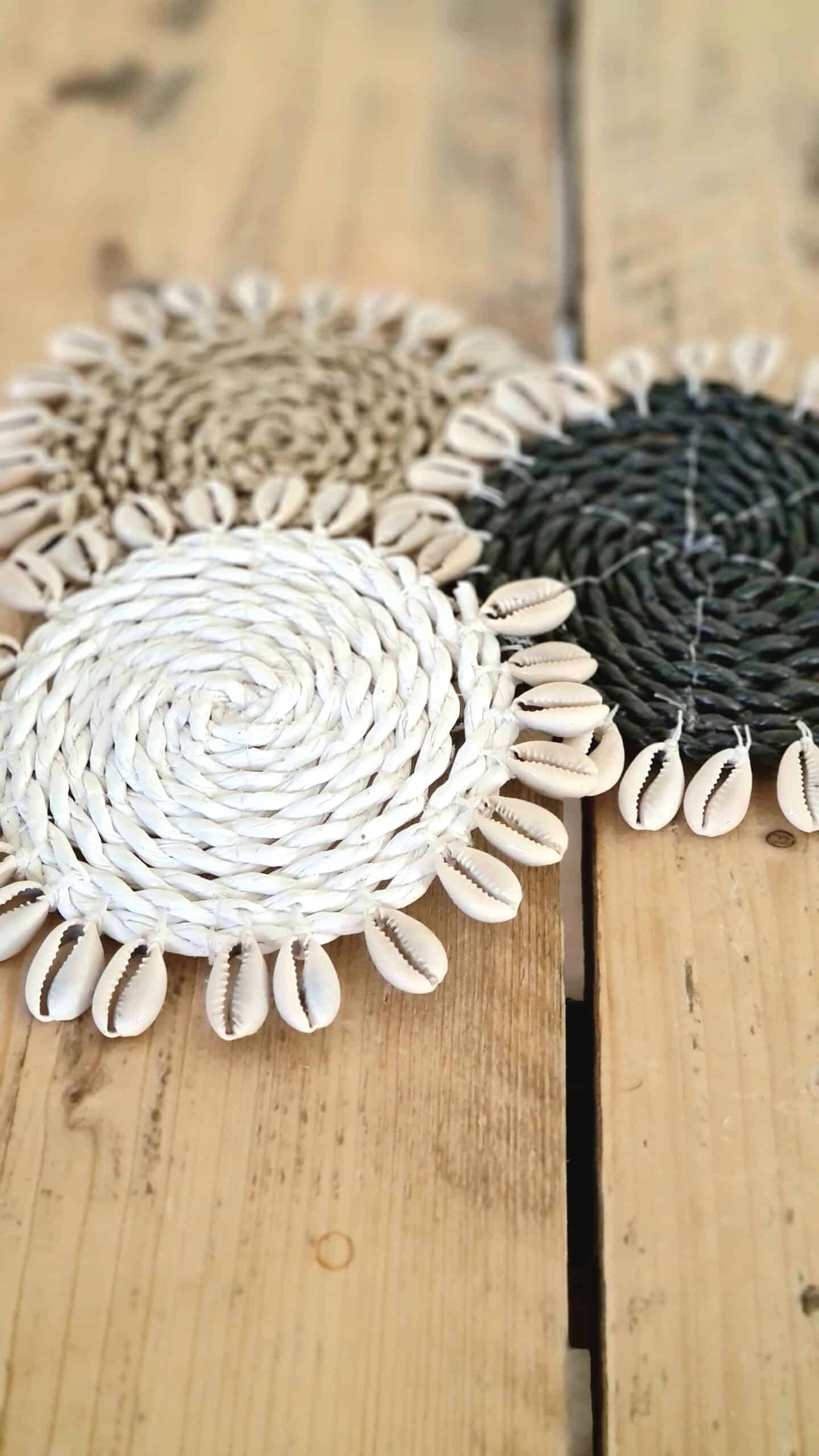 Alcorcon Shell Coasters - White Coasters with Cowrie Shell Border
