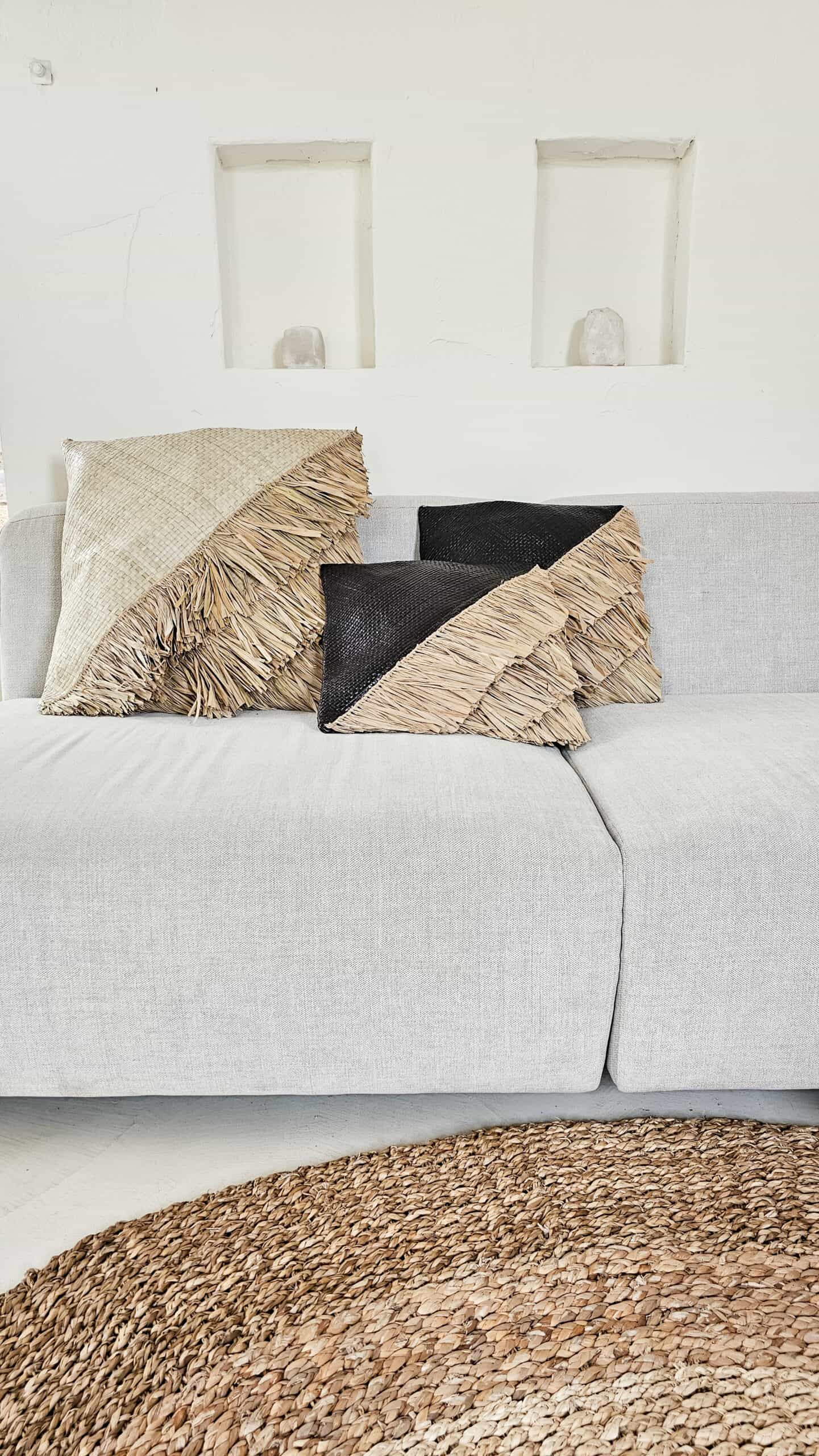 Santander Bamboo Pillow - Large Natural Embellished Raffia