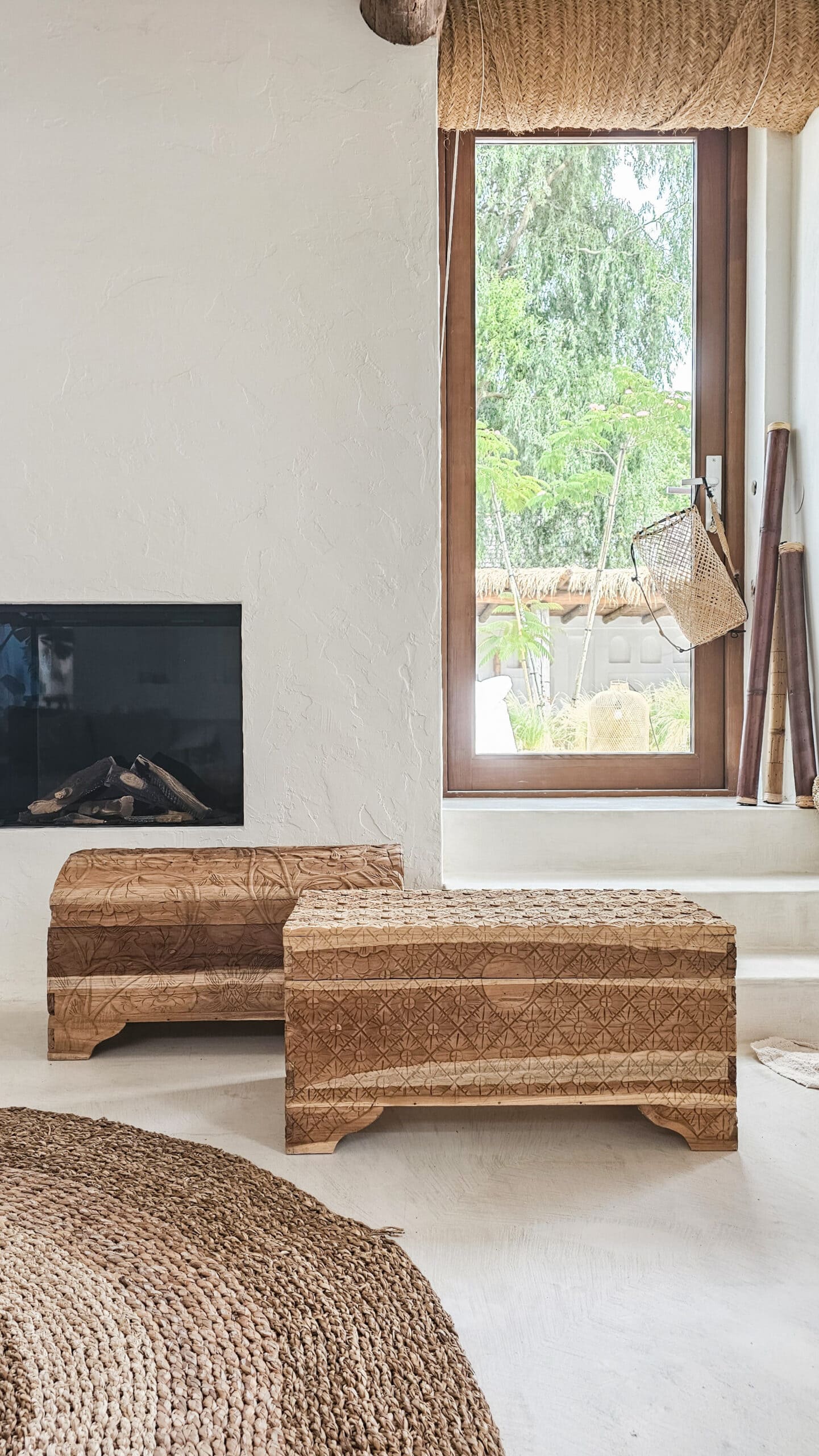 Granada Carved Wooden Chest - Intricate Geometric Storage