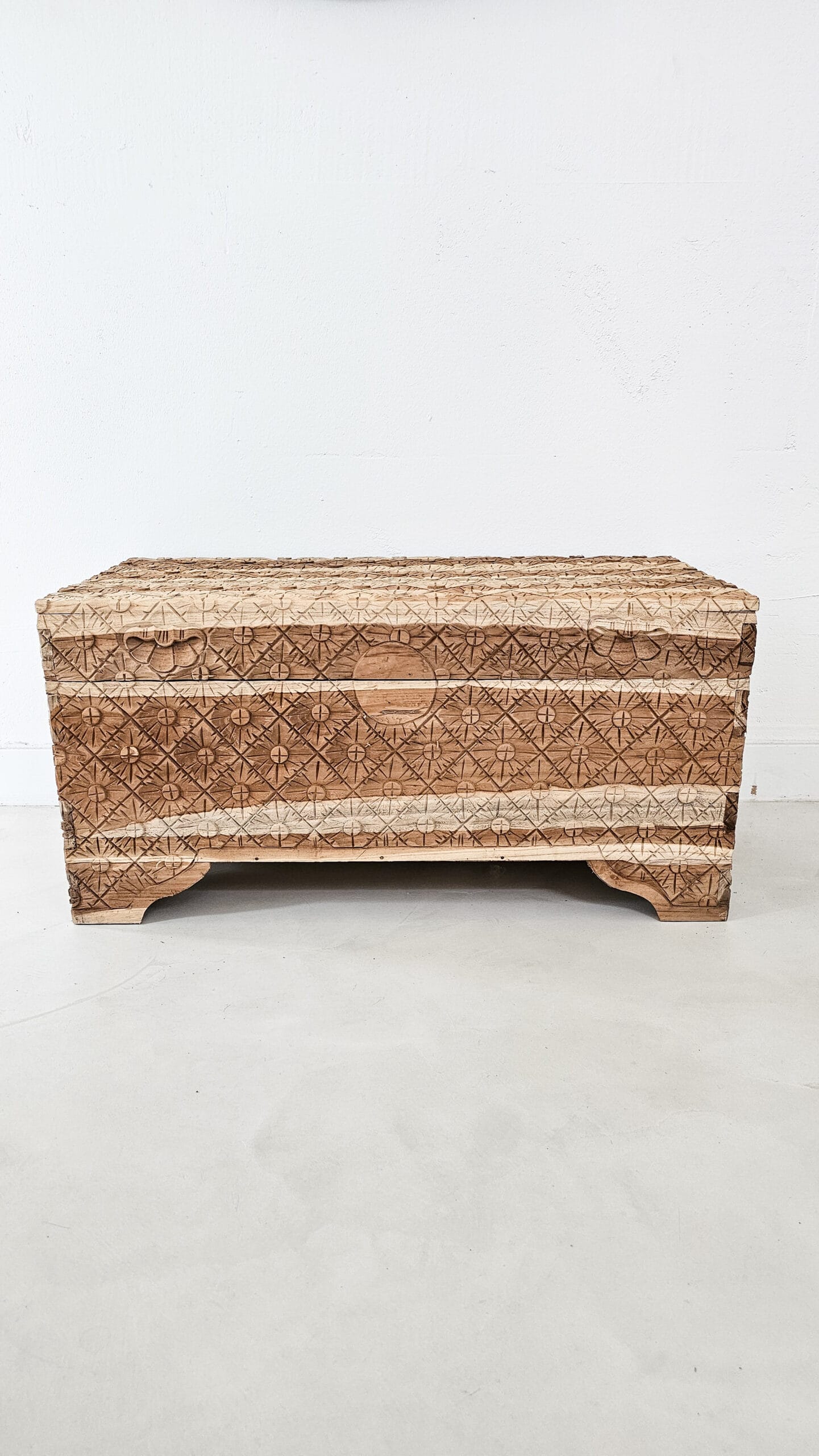 Granada Carved Wooden Chest - Intricate Geometric Storage