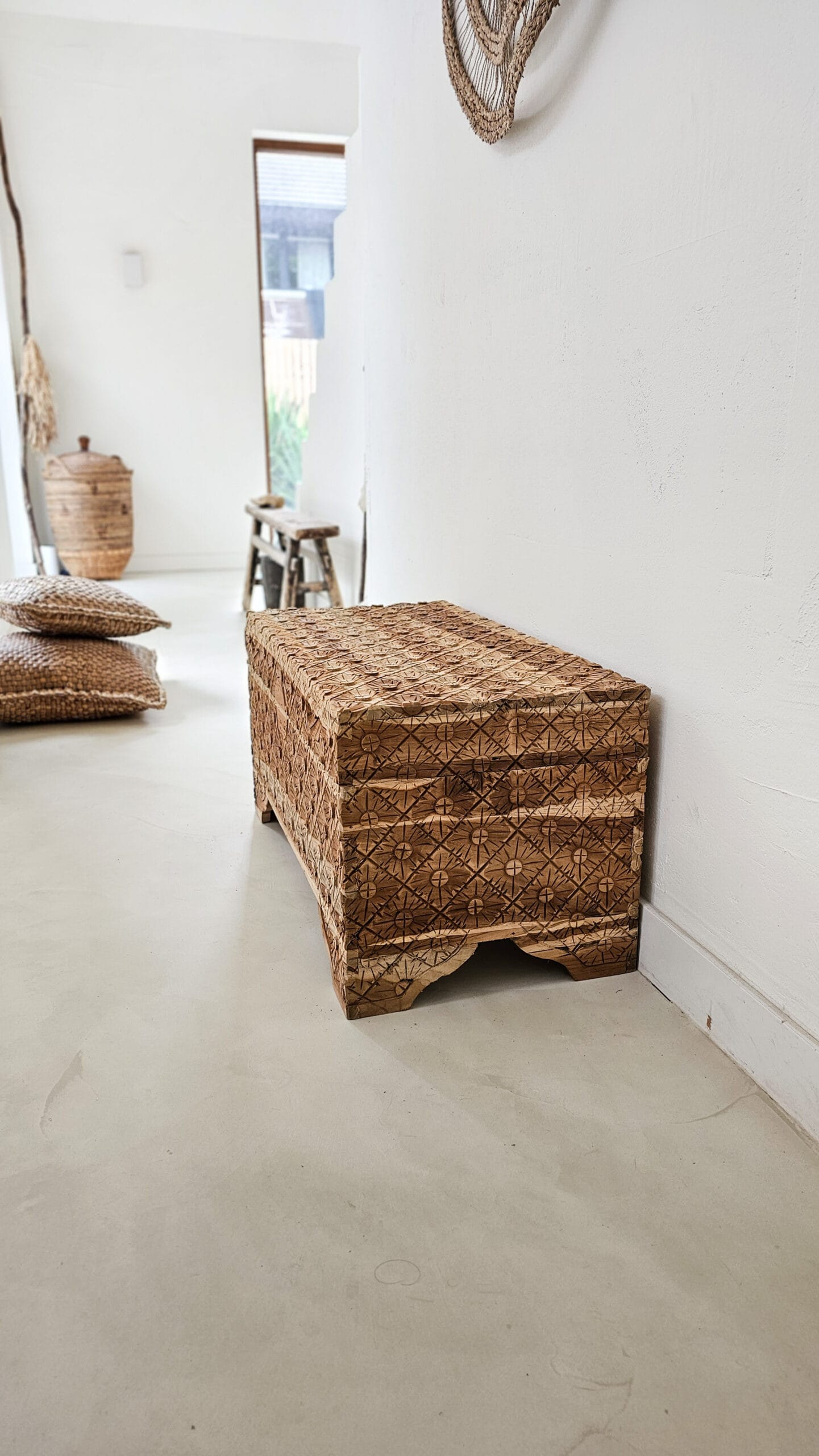 Granada Carved Wooden Chest - Intricate Geometric Storage