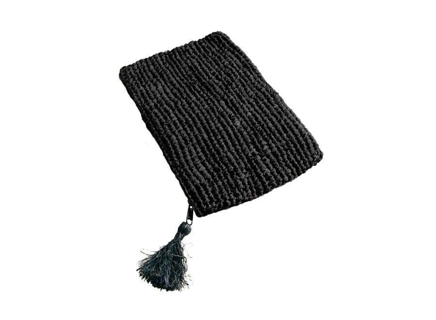 Cabo de Gata Boho Clutch - Black Raffia Clutch