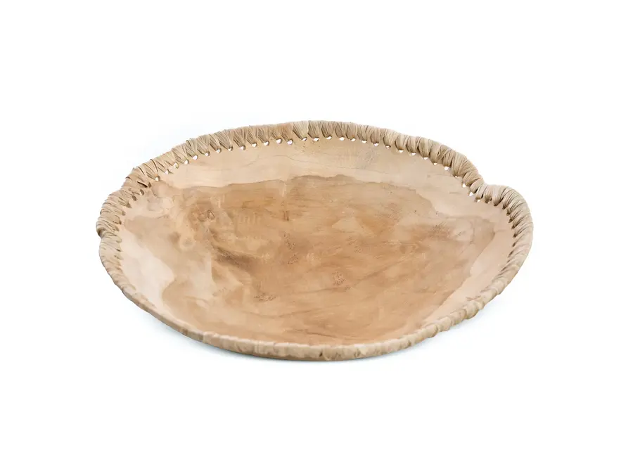 Rupit i Pruit Wood Bowl - Teak Wood and Leather Bowl