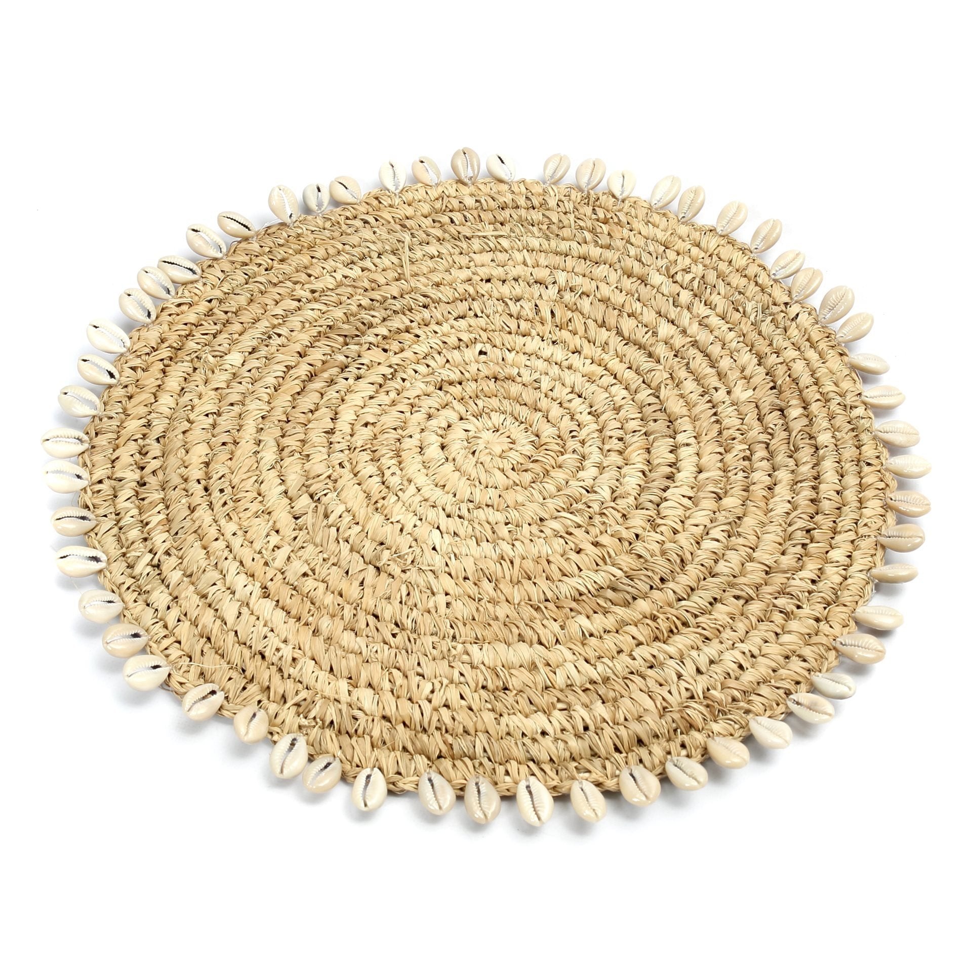 Formentera Island Charm Coaster - Raffia Seashell Mat