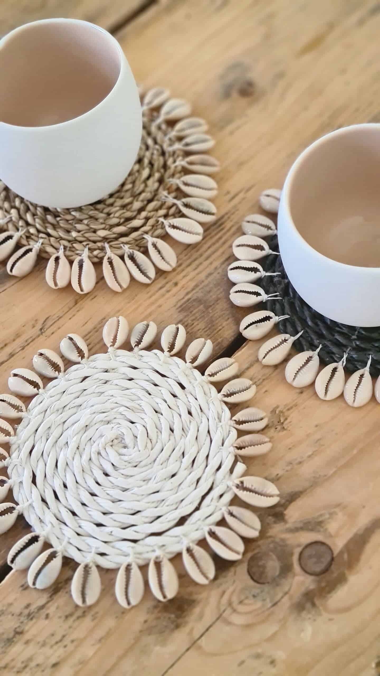 Alcorcon Shell Coasters - White Coasters with Cowrie Shell Border