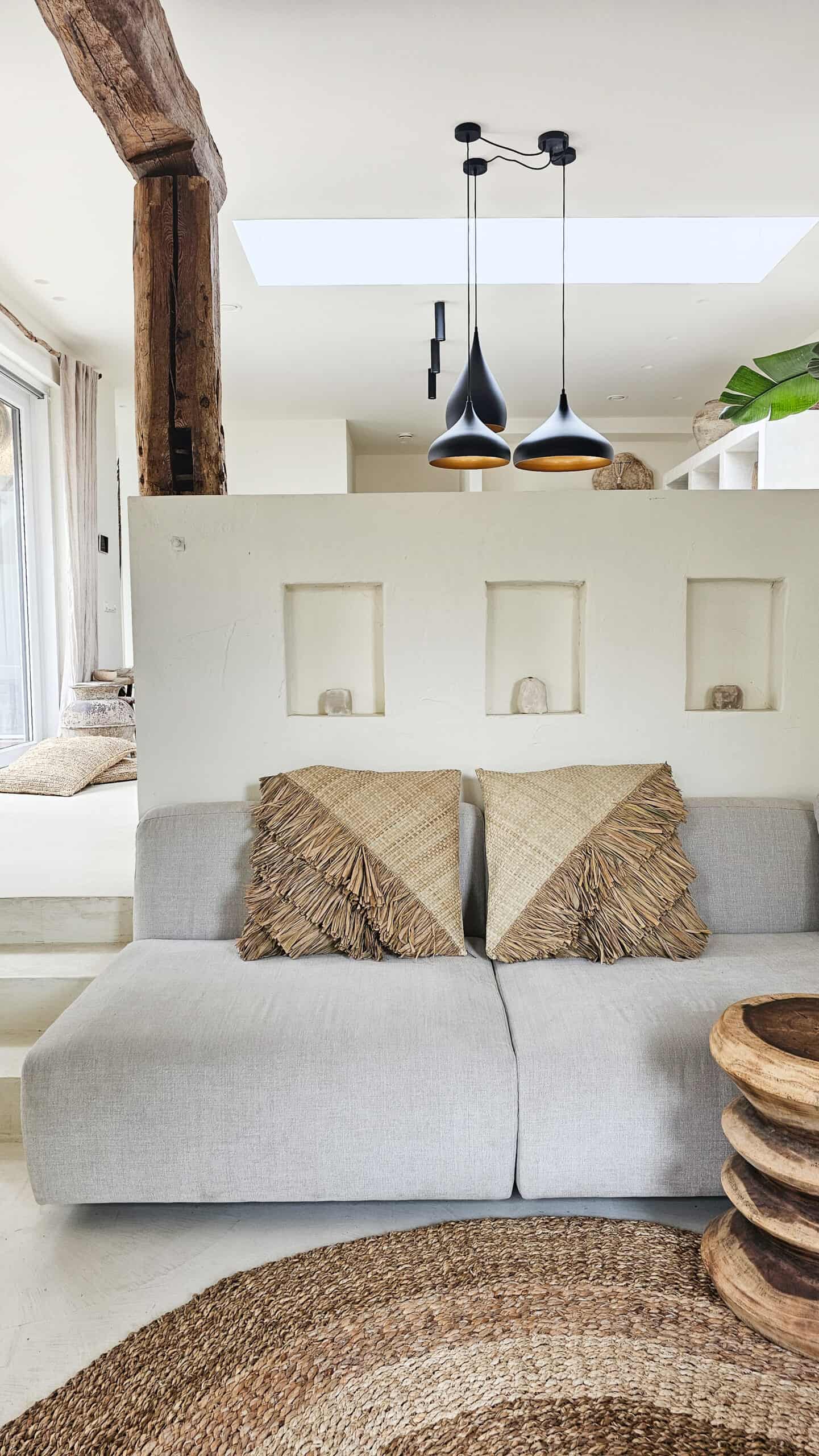 Santander Bamboo Pillow - Large Natural Embellished Raffia