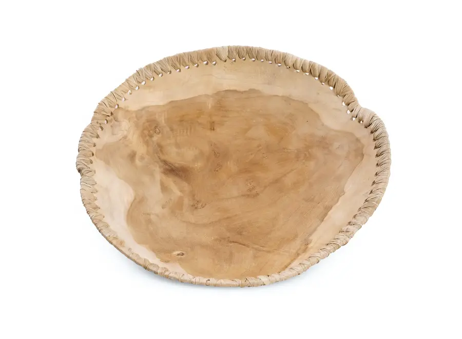 Rupit i Pruit Wood Bowl - Teak Wood and Leather Bowl